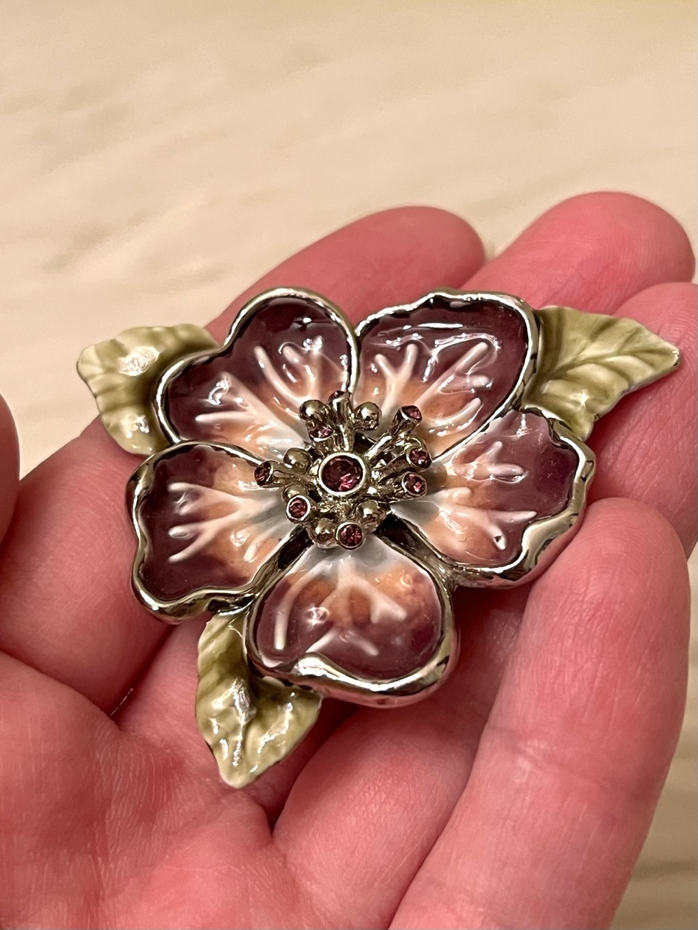 Vintage Monet Rhinestone Flower Brooch